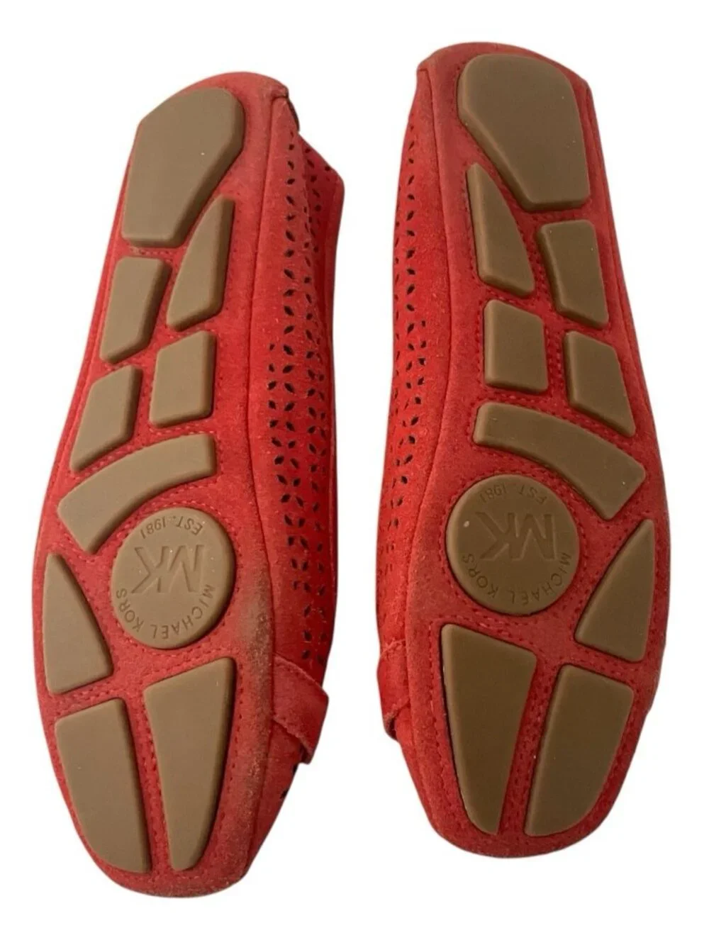 Michael Kors Womens Ballet Flats Size 6 Suede Leather Perforated MK Gold Logo